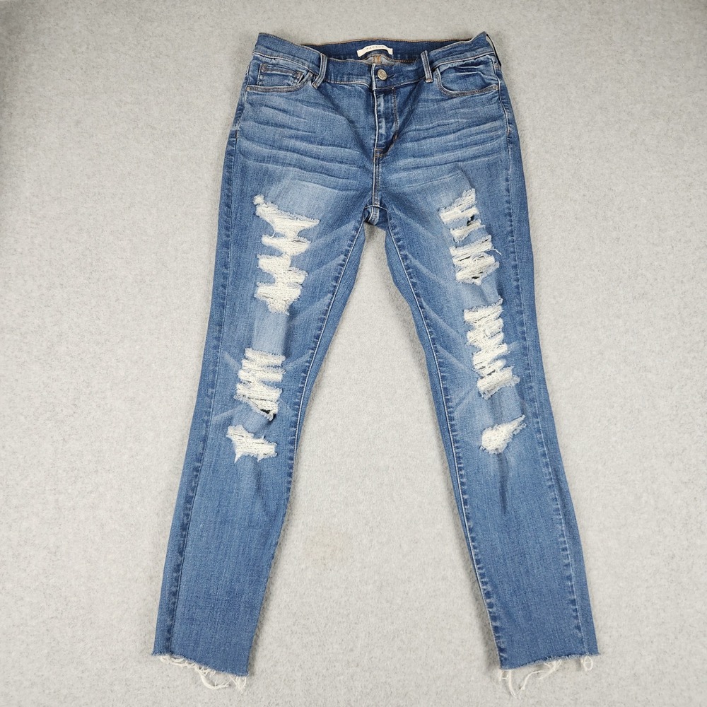PacSun Jeans Womens W30 Blue Denim Mid Rise Stretch Distressed Skinny Raw Hem